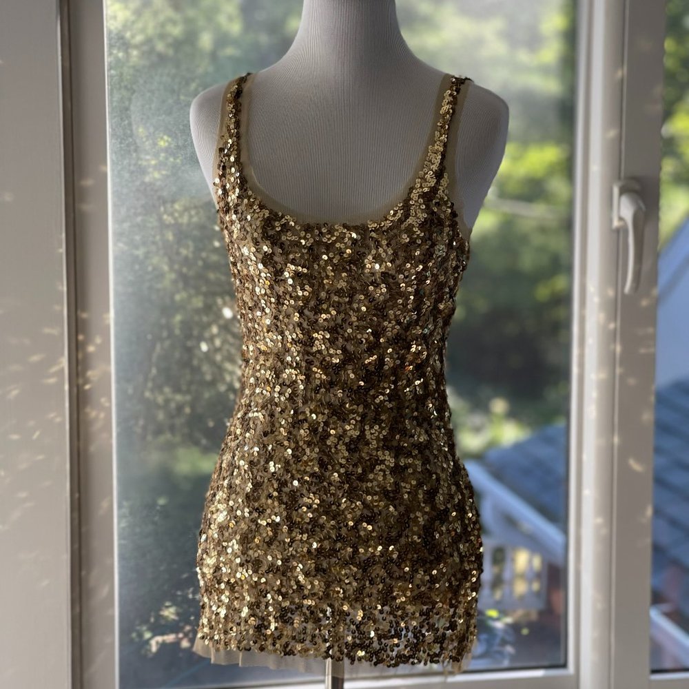 NWT Arden B Pale Gold Sequin Racer Back Top XS
